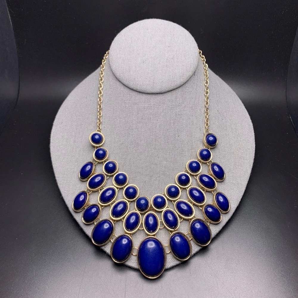 Gold-Tone Cobalt Statement Bib Necklace GUC